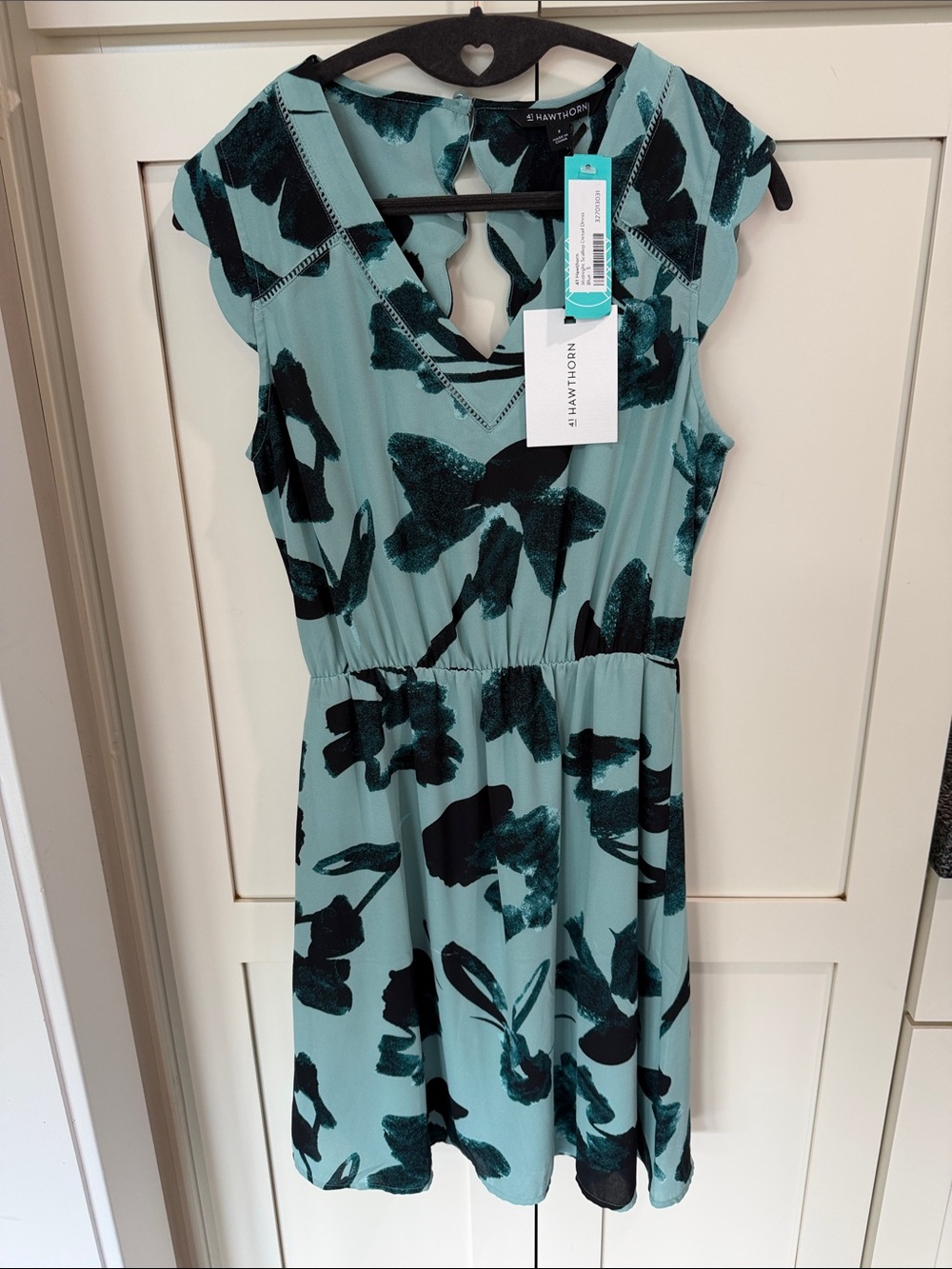 41 Hawthorn Teal and Dark Teal Floral Scallop Neck Dress